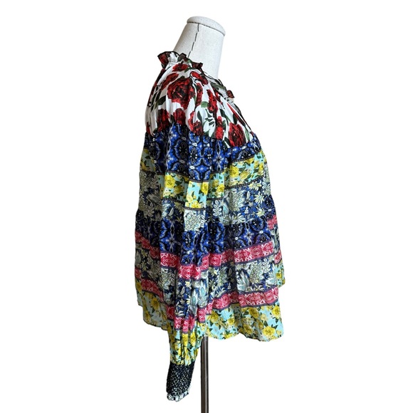 ALICE + OLIVIA Marlyn Floral Tie-Neck Button Down Tiered Blouse size XL - Picture 6 of 13
